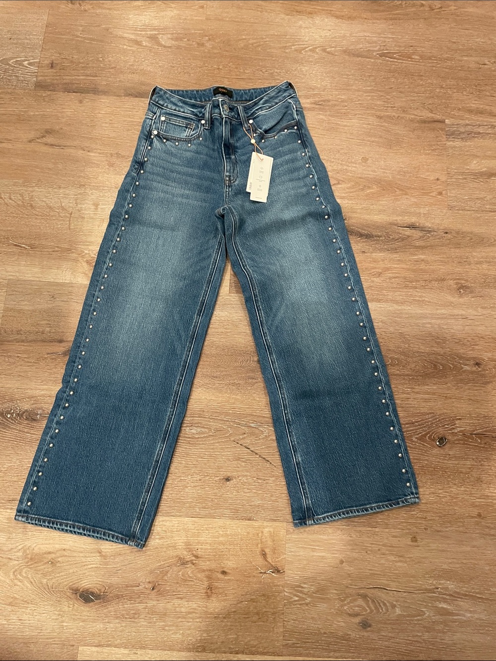 Quince Medium Blue Studded Wide-Leg Jeans